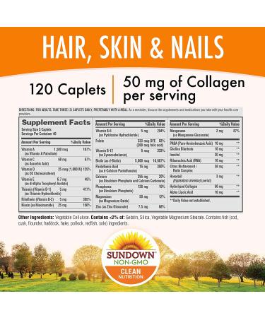 Sundown Naturals Hair Skin & Nails 120 Caplets - Support Beauty from Within - Buy Online on GoSupps.com