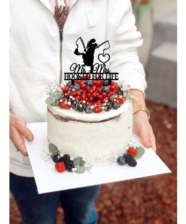 Funny Fishing Wedding Cake Topper - HOOKED FOR LIFE - Groom Hugging Bride Fishing Couple Cake Topper Mr&Mrs Wedding Cake Topper (Fishing Couple) - Buy Online on GoSupps.com
