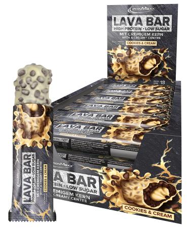 Ironmaxx LAVA Bar Proteinriegel - Cookies and Cream 18 x 40g |High protein bar with creamy core and crispy topping |Sucked -reduced protein bar palm oil -free and without preservatives