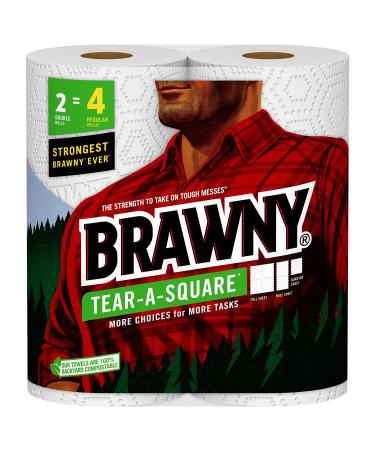 Brawny Tear-A-Square Paper Towels, 2 Double Rolls  4 Regular Rolls