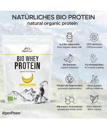 Alpenpower Bio Whey Protein Banana 500g | 100% Natural Additive-Free CFM Protein Powder | Premium Organic Alpine Milk - Buy Online on GoSupps.com