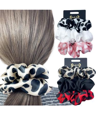 Firecolor Chic 6 Pcs Large Satin Silk Scrunchies Hair Ties Ropes Big Scrunchy Hair Strong Elastics Bands Ponytail Holder Pack of Neutral Hair Accessories Women Girls No Damage (L Set 1) L Set 1