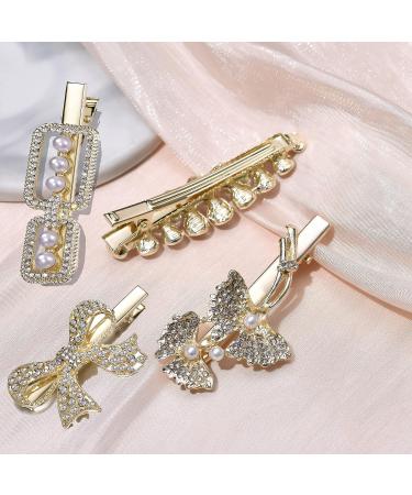 8 Pcs Rhinestone Alligator Hair Clips for Girls and Women - Pearl Crystal Hair Pins for Wedding - White - Buy Online on GoSupps.com