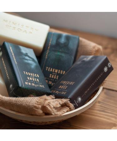 Ministry of Soap Woodsman Wrapped Soap Bar Naturally Coloured Triple-Milled Soap Fireside and Moss 200g - Buy Online on GoSupps.com