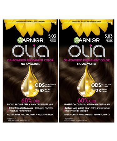 Garnier Hair Color Olia Ammonia-Free Brilliant Color Oil-Rich Permanent Hair Dye 5.03 Medium Neutral Brown 2 Count (Packaging May Vary)