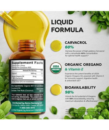 USDA Organic Oil of Oregano Drops - Immune Support & Antioxidant - Made in USA Non-GMO Vegan 1 fl oz - Buy Online on GoSupps.com