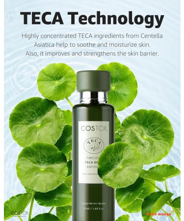 COSTOK Timeless TECA Drop Ampoule 50ml with Centella Asiatica Extract TECA Technology Hypoallergenic Soothing Hydrating Facial Serum for Sensitive Skin - Buy Online on GoSupps.com