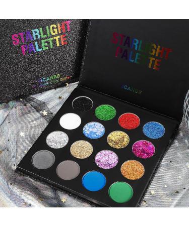 UCANBE Glitter Eyeshadow Palette - 12 Chunky & Fine Glitter + 4 Pigmented Eye Shadows for Theater Cosplay Halloween & More | International Shipping - Buy Online on GoSupps.com