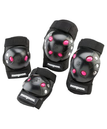 Mongoose Youth BMX Bike Gel Knee and Elbow Pad Set, Multi-Sport Protective Gear, Multiple Colors Black/Pink