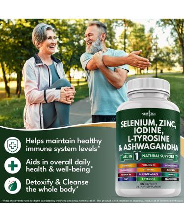 NEW AGE Selenium Zinc Iodine L Tyrosine Ashwagandha - Supplement for Women and Men with Bladderwrack Turmeric Silica Kelp Schisandra - 120 Count 60 Count (Pack of 2) - Buy Online on GoSupps.com