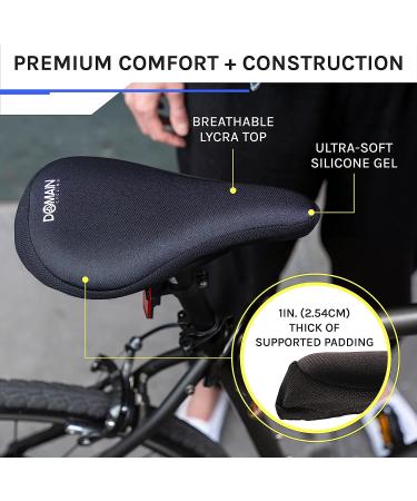 Domain Cycling Gel Bike Seat Cushion | Secure Peloton Fit | Non-Slip Padded Bike Cushion Seat Cover for Men or Women | 10.5x7 Black - Buy Online on GoSupps.com