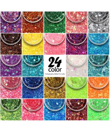 Fandamei 24 Colors Glitter Holographic Sequins Set - Iridescent Flakes for Festival Decorations DIY Crafts & Nail Design - Buy Online on GoSupps.com