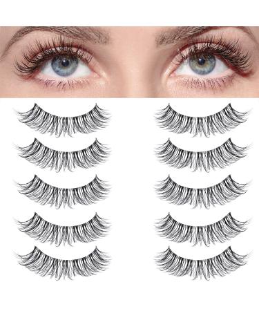KSYOO False Eyelashes Natural Look with Clear Band Lashes 14mm Soft Small Faux Mink Wispy Eyelashes for Daily Work and Dating Eye Makeup 5 Pairs