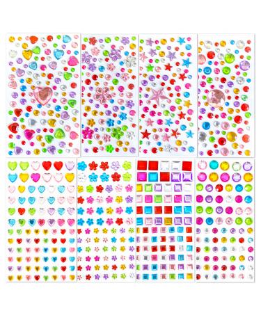 shishiruyizhong 828pcs Gem Stickers Rainbow Glitter Gem Stickers - 8 Sheets of Acrylic Bling Crystal DIY Decorative Self Adhesive Rhinestones for Kids