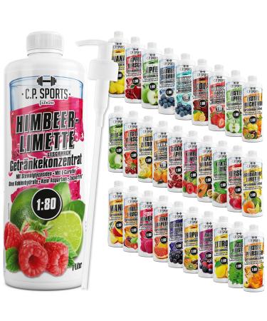 C.P.Sports beverage syrup for mineral drink i syrup sugar-free for vital drink raspberry limets with vitamins i beverage concentrate for mixing with water for sports drink i 1 liter + pump dispenser raspberry lime (1 Pack)