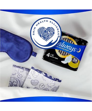 Always Ultra Secure Night Size 4 - Super Absorbent Women's Pads with Wings Odor Neutralizing Big Pack of 18 - Buy Online on GoSupps.com