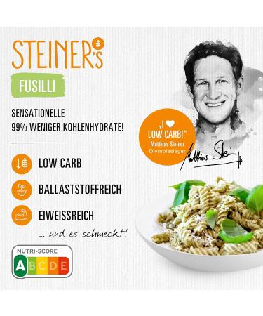 Steiner's Low Carb Fusilli Pasta - 99% Less Carbohydrates Fiber Rich - 1.5 kg (6x250g) - International Shipping Available - Buy Online on GoSupps.com