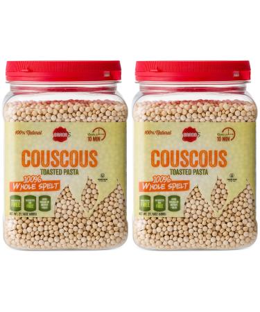 Barons Couscous Whole Spelt Toasted Pasta | 100% Natural Pearled Noodles for Salads, Soups & Side Dishes | Cooks in 10 Minutes! | Kosher Parve | Cholesterol & Saturated Fat Free | 2 Pack 21.16oz Jars