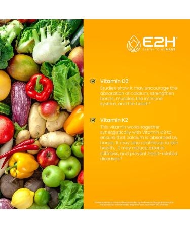 E2H EARTH TO HUMANS Vitamin D3 & K2 Supplement for Immune Support - Liquid Vitamin D3 5000 IU - Made in The USA | Non-GMO Vegan - (2 Bottles) 1 Fl Oz (Pack of 2) - Buy Online on GoSupps.com