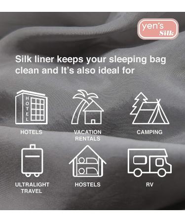 Yens Mulberry Silk Sleeping Bag Liner - Lightweight Breathable Travel Sheet for Hotels, Camping - Grey, 86 X 43 - Buy Online on GoSupps.com
