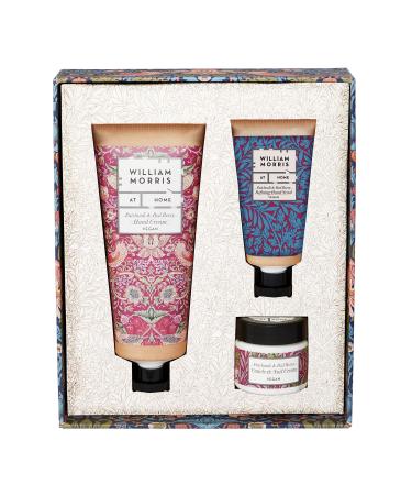William Morris At Home Patchouli & Red Berry Hand Care Gift Set | 100ml Hand Cream 50ml Hand Scrub & 35ml Nail & Cuticle Cream | Essential Oils | Vegan Friendly