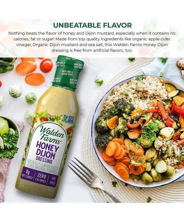 Walden Farms Honey Dijon Dressing 12 Oz. Bottle (Pack of 6) - No Carb Salad Topper | Kosher Certified Condiment for Salads, Fish, Chicken, Burgers & More - Buy Online on GoSupps.com
