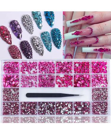 4880Pcs Rose Red Color Nail Rhinestones Kit, Nail Art Rhinestones Crystals Round Beads Flatback Glass Rose Red Gems Multi Shapes Sized Rhinestones Crystals for Nail DIY Crafts Jewelry S1-Rose