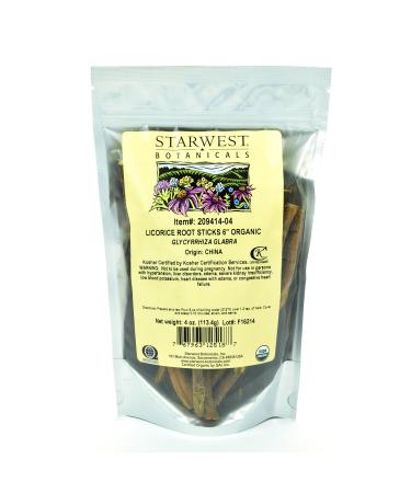 Starwest Botanicals Organic 6" Licorice Root Sticks, 4 Ounces Licorice 4 Ounce (Pack of 1)