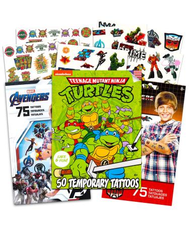 Superhero Tattoos for Boys Kids Party Bundle - 200 Licensed Temporary Tattoos Featuring Transformers  Teenage Mutant Ninja Turtles  and Marvel Avengers (Party Supplies)