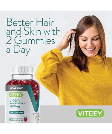 Vegan Sugar Free Biotin Gummies 5,000mcg for Hair, Skin & Nail Health - 60 Count (Pack of 2) - Buy Online on GoSupps.com
