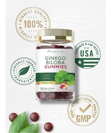 Ginkgo Biloba 300mg Gummies | 70 Count | Natural Peach Raspberry Flavor | Vegan Non-GMO Gluten Free - Buy Online on GoSupps.com