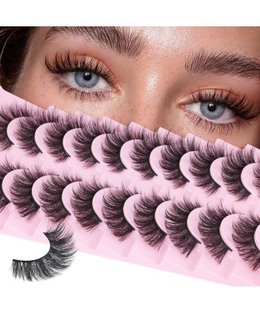 HeyAlice False Eyelashes Wispy Lashes Mink Fluffy Lashes Cat Eye Lashes Natural Eyelashes Wispy False Lashes 3D Strip Lashes 10 Pairs Lashes Pack Wispy Eyelashes