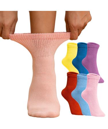 Special Essentials 6 Pairs Non-Binding Diabetic & Circulator Ankle Socks For Men & Women - Soft Moisture-Wicking Cotton Medium-Large Assorted - Multicolor
