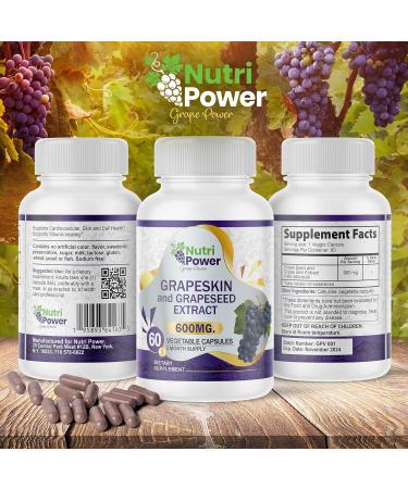 Skin & Grape Seed Extract Supplement 600 MG 60 Vegetable Capsules USA Source Materials Dietary Supplements Healthy Skin & Eyes Cardiovascular Support for Men & Women 60 Count (Pack of 1) - Buy Online on GoSupps.com