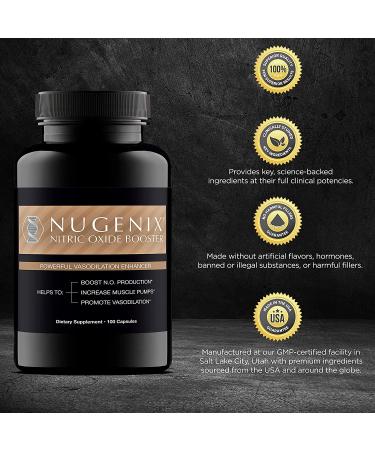 Nugenix Nitric Oxide Booster Supplement with L-Arginine, L-Citrulline, Beet Extract, Pine Bark Extract - 100 Capsules - Buy Online on GoSupps.com