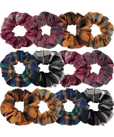 12 Pieces Fall Scrunchies Plaid Hair Scrunchies Christmas Hair tie checkered Elastic Plaid Fabric Hair Bands Multi Colors Check Hair Ties for Girls Women Hair Accessories - Buy Online on GoSupps.com