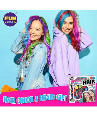 FunKidz Hair Braiding Kit for Girls 8-12 | Handheld Temporary Hair Coloring Clamp with Hair Chalk | Washable Hair Makeup Kit - Buy Online on GoSupps.com