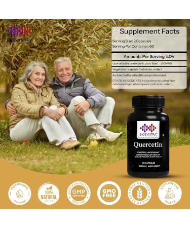 Biosyntra Pure Quercetin 500mg - Pure Quercetin Capsules for Immune Support & Cellular Protection Gluten-Free Non-GMO 120 Capsules - Buy Online on GoSupps.com