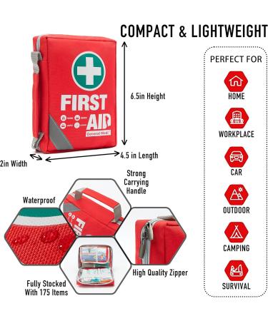 General Medi 175-Piece Premium First Aid Set for Home Car Travel Office & Sports - Essential Emergency Kit (Red) - Buy Online on GoSupps.com