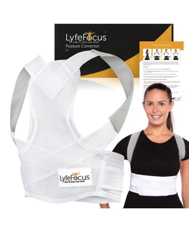 LyfeFocus S1 Premium Invisible Breathable Back Posture Corrector for Men & Women - Upper Back Support Brace & Straightener - Effective Posture Correction for Neck Shoulder & Back Pain (White Small) White S (Pack of 1)