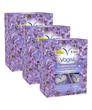 Vagisil Scentsitive Scents On-The-Go Feminine Cleansing Wipes, pH Balanced, Lavender Wildflower, Individually Wrapped, 16 Count (Pack of 3)