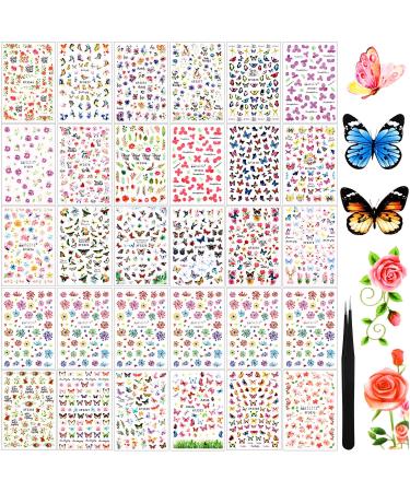 Above 2500 Pieces  30 Sheets Butterfly Nail Design Stickers Adhesive Leaf Flower Butterfly Nail Stickers Colorful Butterfly Nail Decals with Tweezers for Women Girls DIY Nail Decoration  30 Styles
