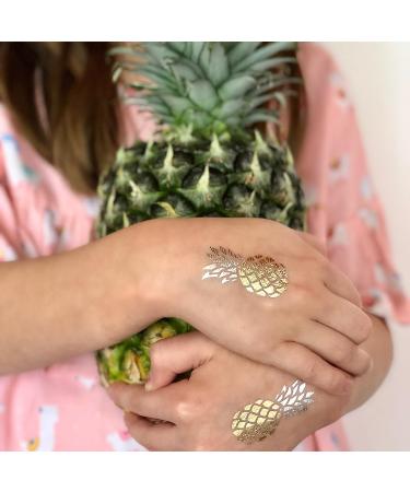 Pineapple Set: 10 Assorted Premium Metallic Gold & Silver Waterproof Temporary Tattoos - Ideal for Beach Parties & Favors - Buy Online on GoSupps.com