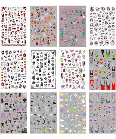 Halloween Nail Stickers 12 Sheets Self-Adhesive Nail Decal Ghosts Pumpkin Cobweb Nail Art Decoration Design Supplies - Buy Online on GoSupps.com
