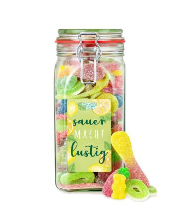 Sour makes you happy - sour candy mix in a jar to give as a gift or to eat yourself. Swing top jar L - Buy Online on GoSupps.com