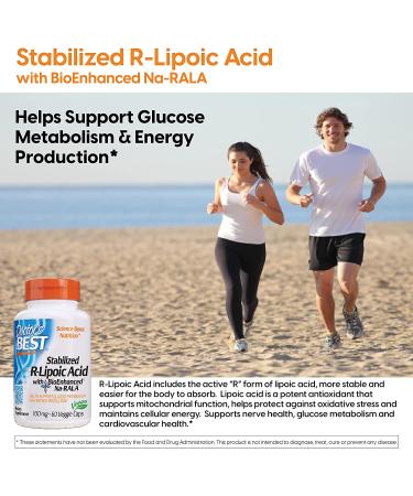 Doctor's Best Stabilized R-Lipoic Acid 100mg - BioEnhanced Na-RALA | 60 Veggie Caps for Antioxidant Support - Buy Online on GoSupps.com