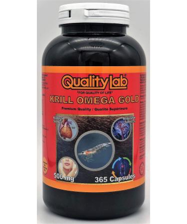 QUALITYLAB Krill Oil Omega Gold 500 mg 365 Capsules (Made in Canada)