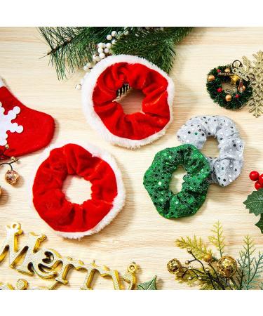 8 Pieces Large Size Christmas Hair Scrunchies Cute Elastics Scrunchies Glittery Sequin Green Silver Hair Bands Red Fabric Hair Accessories with White Fur for Hair Decoration - Buy Online on GoSupps.com