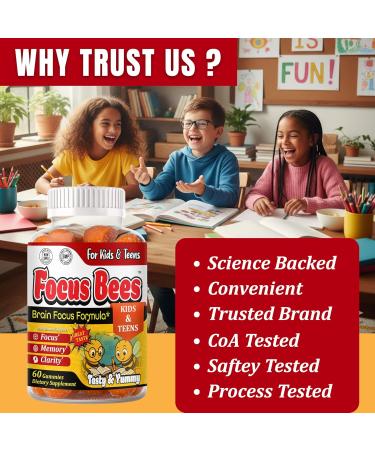 Focus Gummies for Kids & Teens Brain Health Memory Concentration & Attention Omega 3 DHA Kids Focus Vitamins Teen Brain Focus Vitamins for Clarity & Cognitive Orange Flavor 60 Gummy - Buy Online on GoSupps.com
