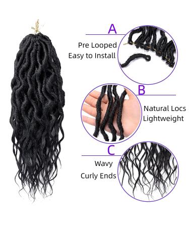 Faux Locs Crochet Hair 12 Inch 6 Packs - Boho Goddess Locs with Wavy Ends - Synthetic Crochet Braids for Women (1B) - Buy Online on GoSupps.com